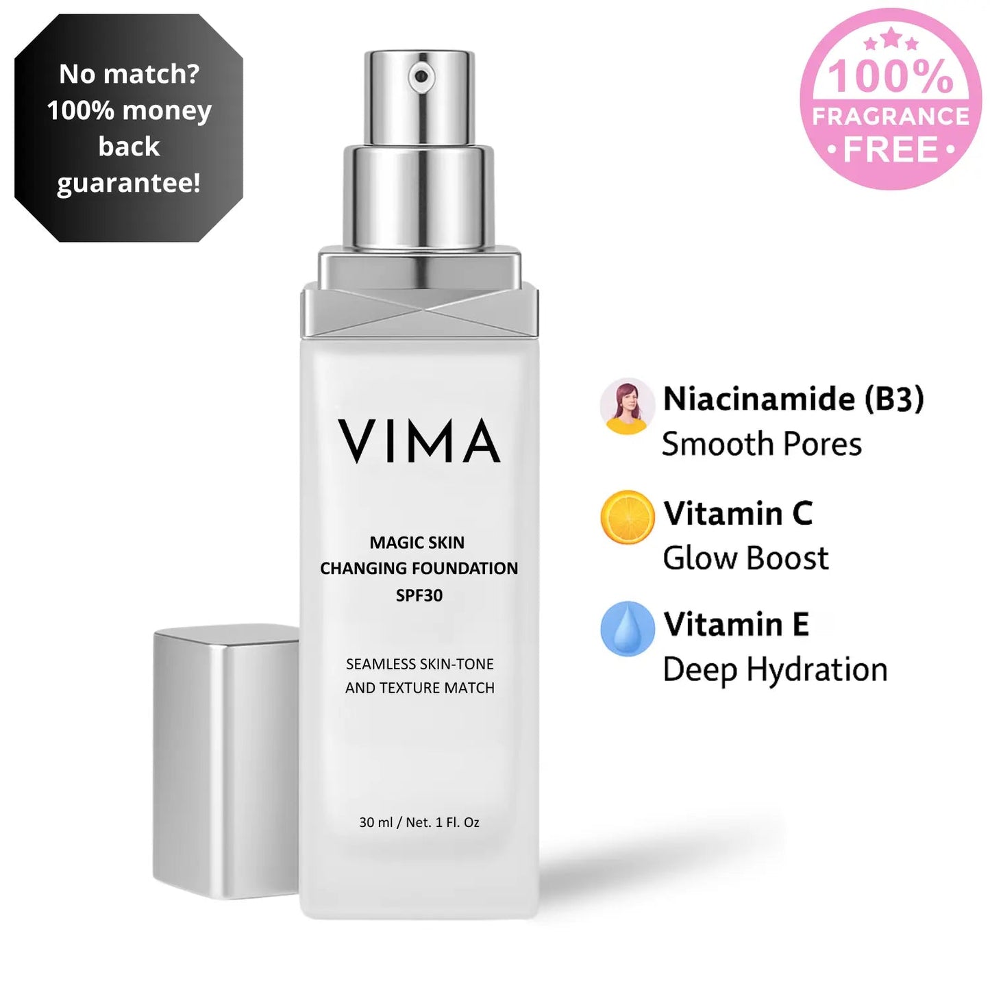 Vima – Anpassande foundation med naturlig finish och SPF 30
